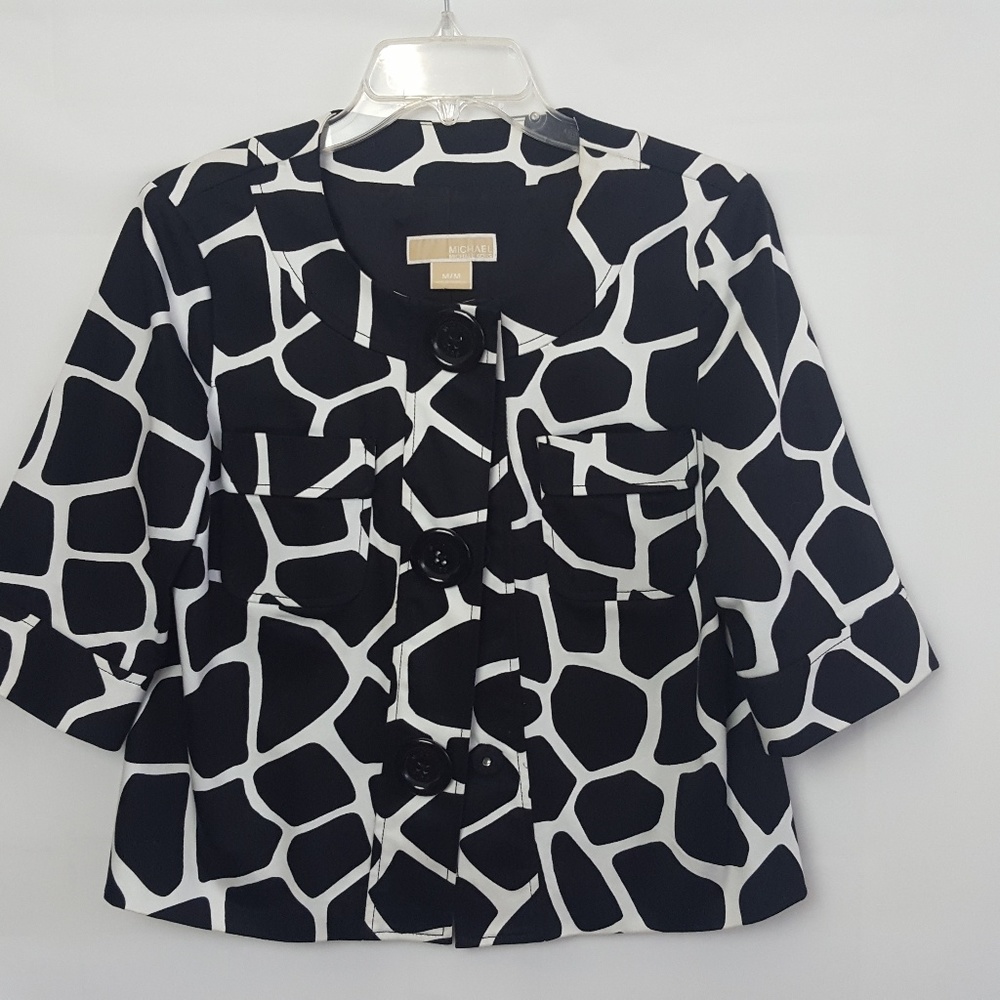 Michael Kors Black & White Geometric Jacket Size M - Picture 4 of 9